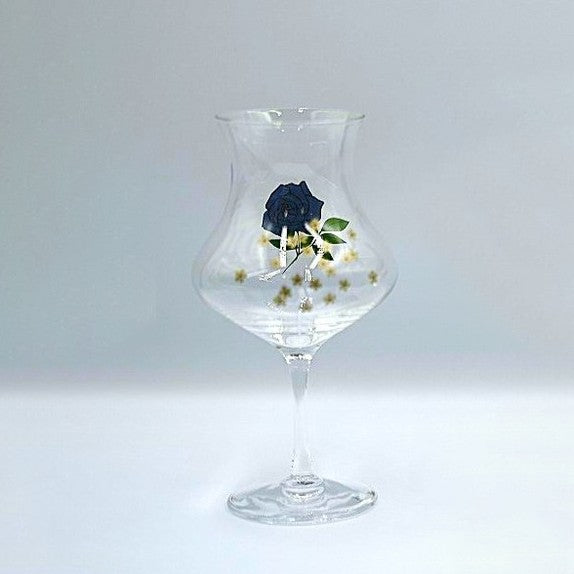 蒔絵（青薔薇とかすみ草）を加飾した咲グラス