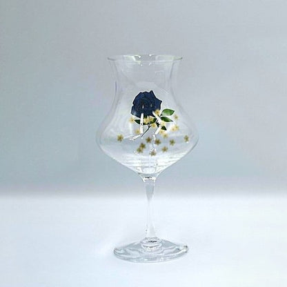 蒔絵（青薔薇とかすみ草）を加飾した咲グラス